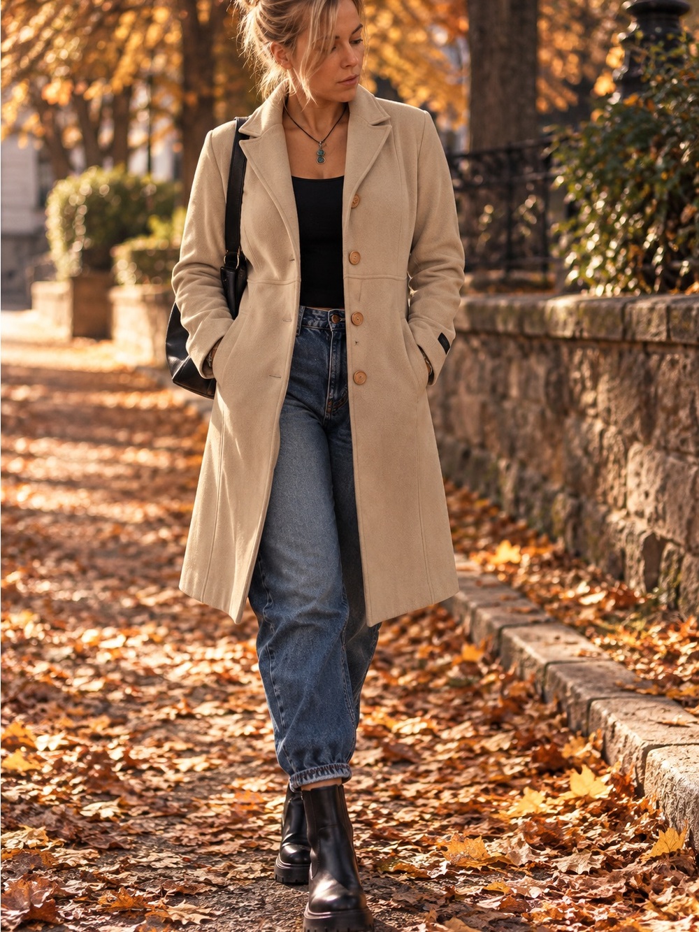 ROXY Collection Wool Blend & Cashmere Long Coat Beige M Fall Winter